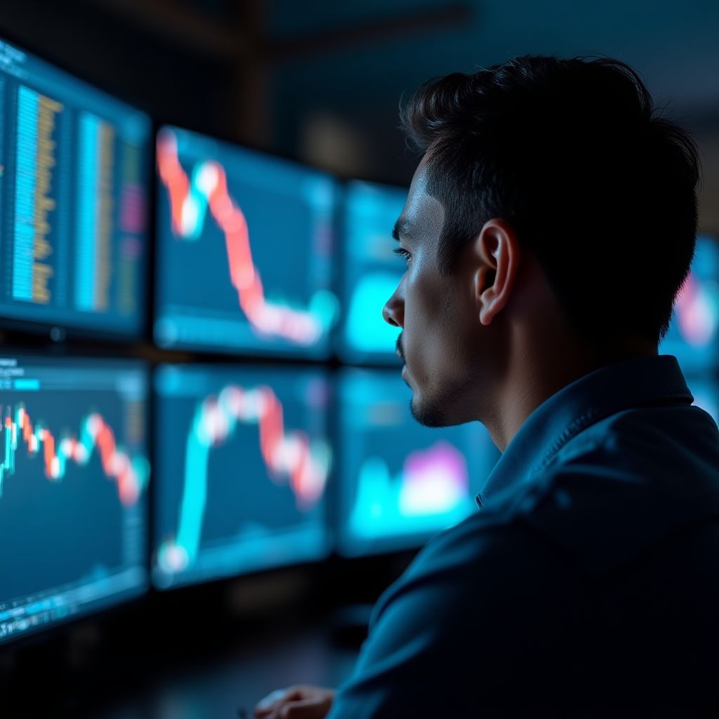Persona revisando muchas inversiones al mismo tiempo